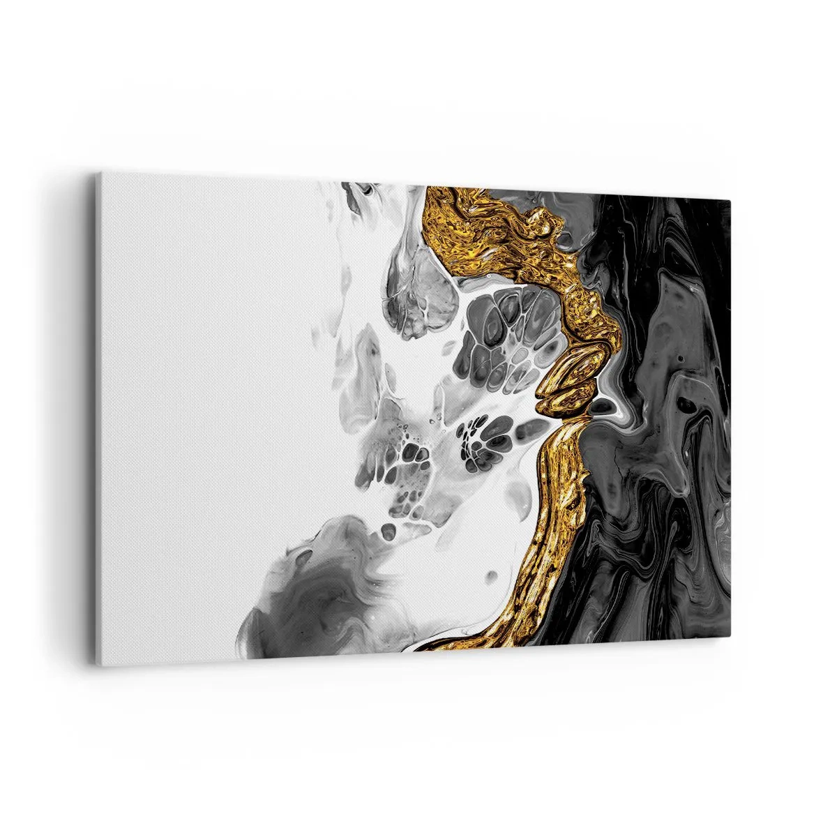 Impression sur toile - Image sur toile - Une composition abstraite avec des accents d'or et de noir. - 120x80cm - Composition organique - Décoration murale moderne pour le salon et la chambre ARTTOR