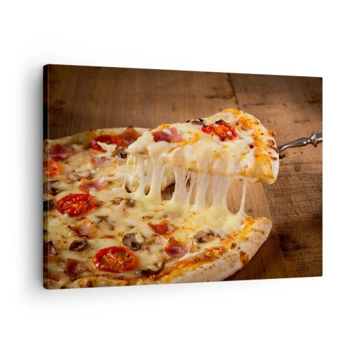 Impression sur toile - Image sur toile - Pizza au fromage filandreux - 70x50cm - Un chef-d'œuvre de l'art italien - Décoration murale moderne pour le salon et la chambre ARTTOR