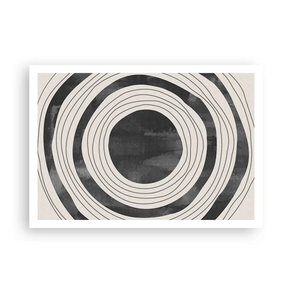 Affiche - Poster - Cercles concentriques noirs et blancs sur fond clair - 100x70cm - Droit au but - Décoration murale moderne pour le salon et la chambre ARTTOR