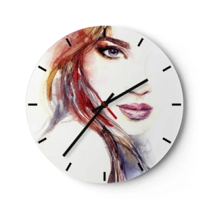 Horloge murale - Pendule murale - Illustration à l'aquarelle d'une femme au regard expressif - 30x30cm - Vademecum - suivez-moi - Décoration murale moderne pour le salon, la cuisine et la chambre ARTTOR