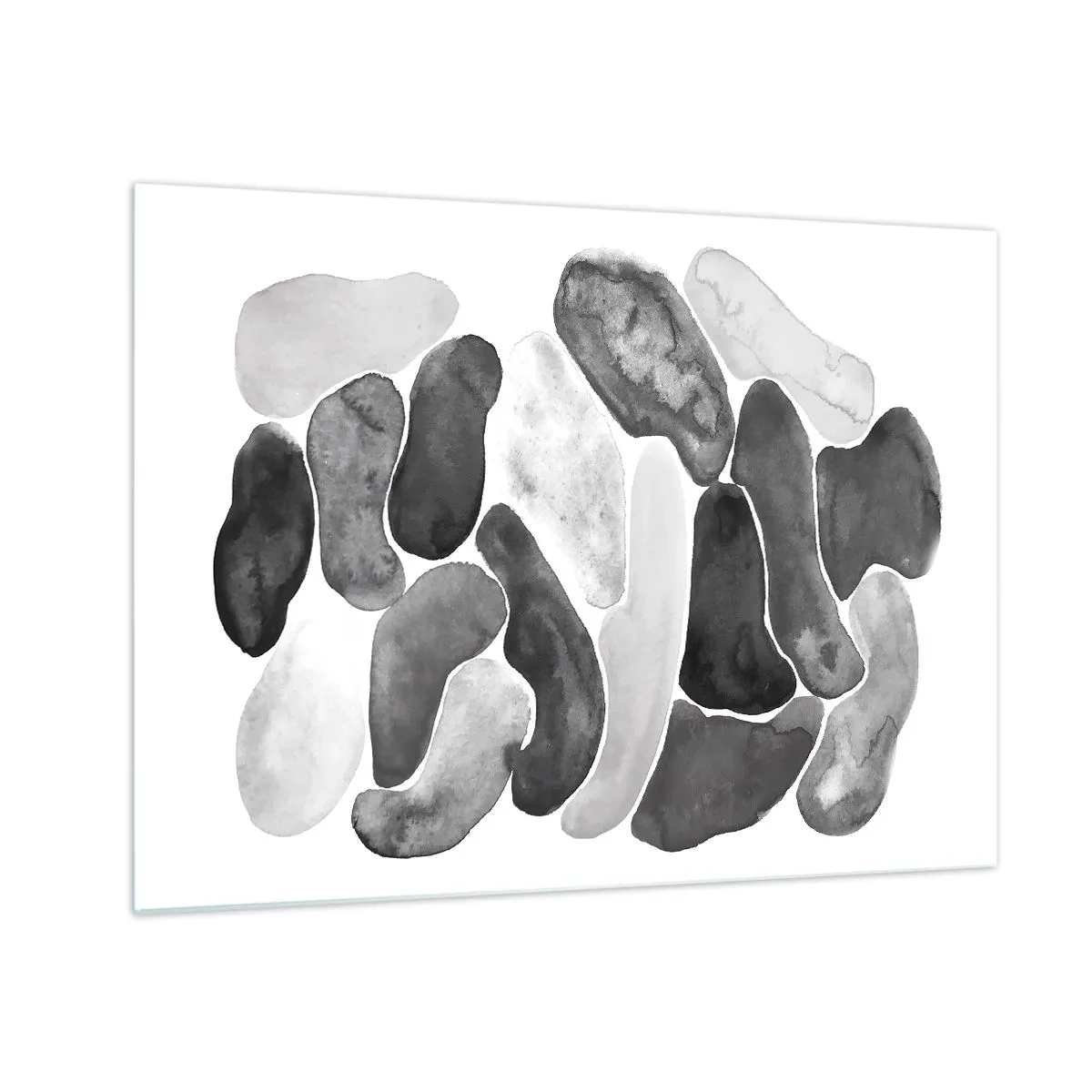Impression sur verre - Image sur verre - Une composition en noir et blanc de formes abstraites ressemblant à des pierres. - 70x50cm - Abstraction rocheuse - Décoration murale moderne pour le salon et la chambre ARTTOR