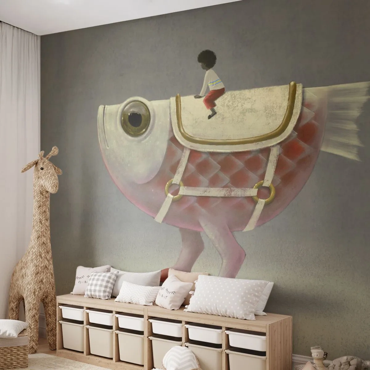 Papier Peint Photo Premium Sand - Le cavalier poisson - Abstraction, Poisson, Pour les enfants - 350x256 cm