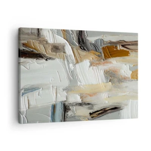 Impression sur toile - Image sur toile - Abstraction texturale dans des tons terre et blanc - 70x50cm - Couches colorées - Décoration murale moderne pour le salon et la chambre ARTTOR