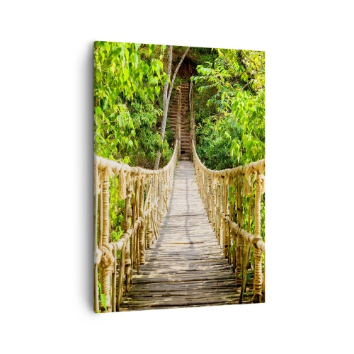 Impression sur toile - Image sur toile - Un pont suspendu dans une forêt tropicale pleine de verdure - 50x70cm - Suspendu dans la nature - Décoration murale moderne pour le salon et la chambre ARTTOR
