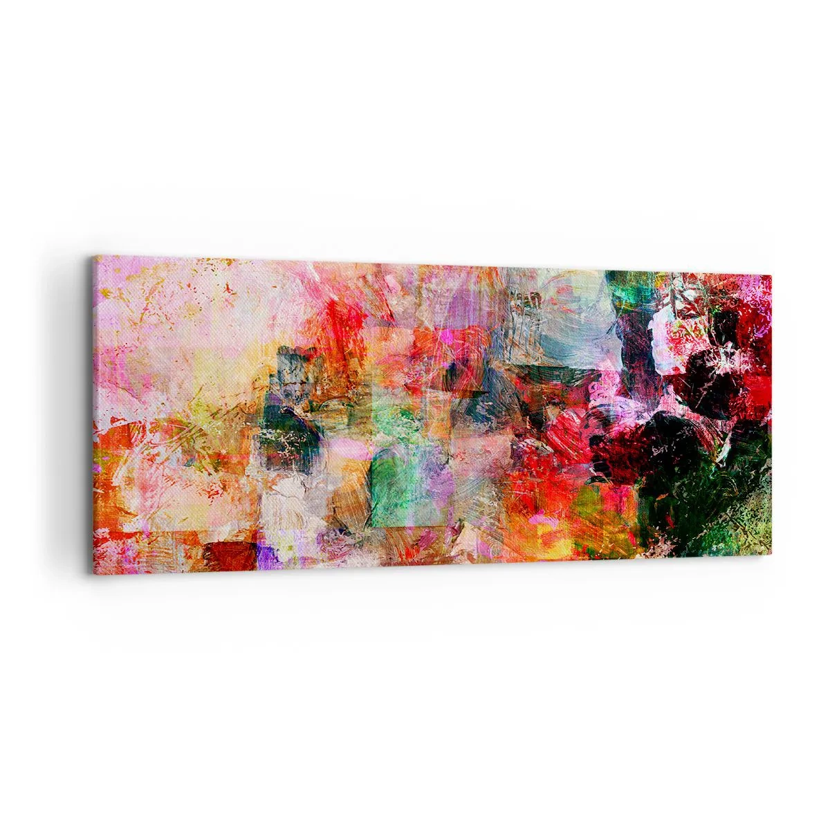 Impression sur toile - Image sur toile - Une composition abstraite aux tons dominants rose et rouge. - 120x50cm - Un voyage à travers les roses - Décoration murale moderne pour le salon et la chambre ARTTOR