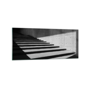 Impression sur verre - Image sur verre - Escaliers de style minimaliste en noir et blanc - 120x50cm - La beauté brute du modernisme - Décoration murale moderne pour le salon et la chambre ARTTOR