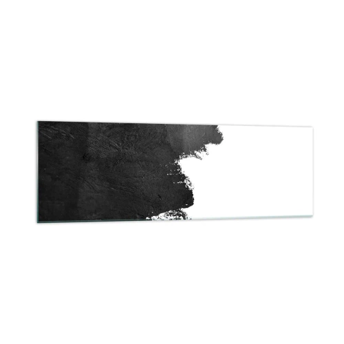 Impression sur verre - Image sur verre - Abstraction en noir et blanc avec des coups de pinceau contrastés - 160x50cm - Éléments : terre - Décoration murale moderne pour le salon et la chambre ARTTOR