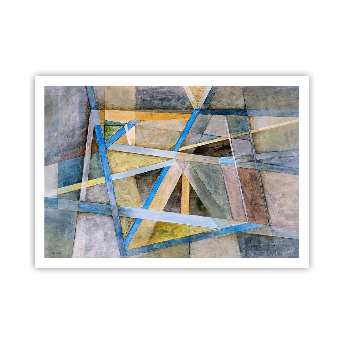 Affiche - Poster - Composition géométrique avec des lignes claires et bleues - 100x70cm - Tout droit ou en diagonale ? - Décoration murale moderne pour le salon et la chambre ARTTOR
