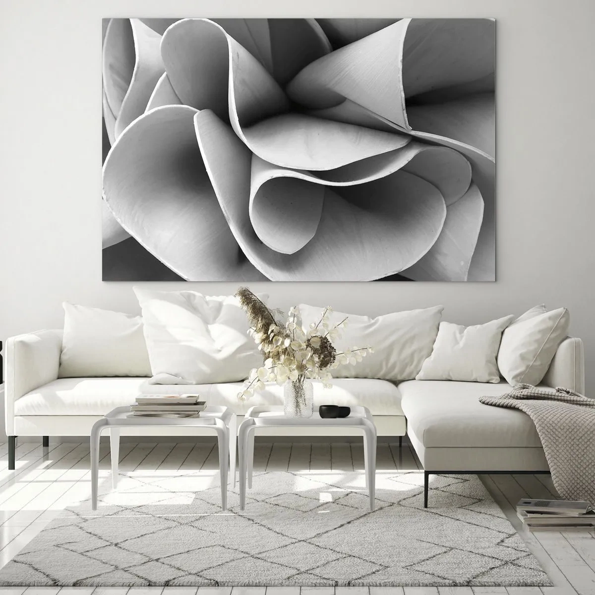 Impression sur verre - Image sur verre - Gros plan noir et blanc de formes spirales abstraites - 70x50cm - Il s'en passe dans l'espace - Décoration murale moderne pour le salon et la chambre ARTTOR