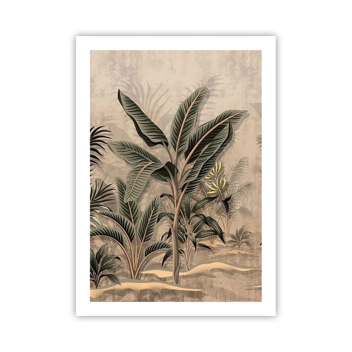 Affiche - Poster - Végétation exotique sur fond beige - 50x70cm - Une gravure de style colonial - Décoration murale moderne pour le salon et la chambre ARTTOR