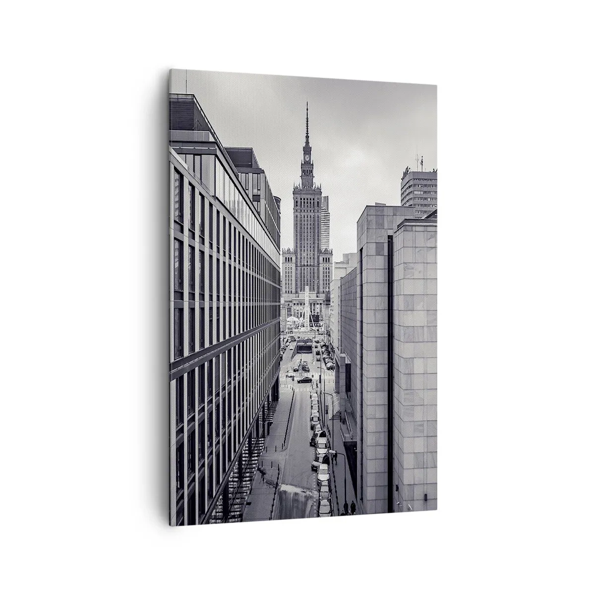 Impression sur toile - Image sur toile - Panorama de Varsovie avec vue sur le Palais de la Culture et les bâtiments environnants - 80x120cm - Vallée de Varsovie - Décoration murale moderne pour le salon et la chambre ARTTOR