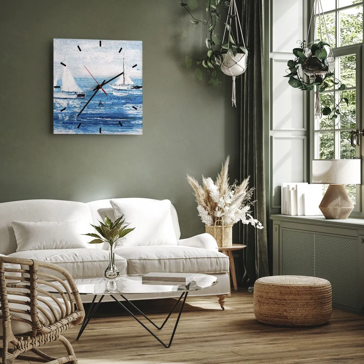 Horloge murale - Pendule murale - Yachts sur la mer bleue dans un style artistique - 30x30cm - Avec un ami à mes côtés - Décoration murale moderne pour le salon et la chambre ARTTOR