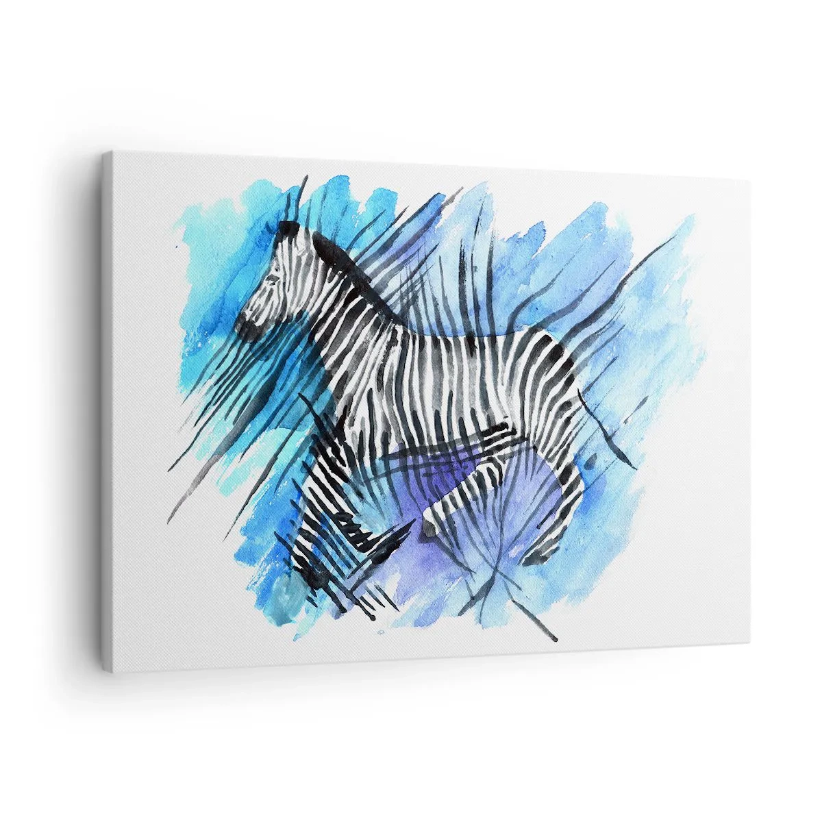 Impression sur toile - Image sur toile - Illustration à l'aquarelle d'un zèbre contre un ciel bleu - 70x50cm - Caché dans les rayures - Décoration murale moderne pour le salon et la chambre ARTTOR
