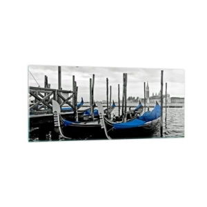 Impression sur verre - Image sur verre - Gondoles à Venise avec des couvertures bleues - 120x50cm - Venise pensive - Décoration murale moderne pour le salon et la chambre ARTTOR