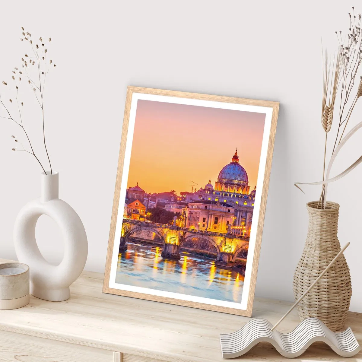 Affiche dans un chêne clair - Poster - Coucher de soleil sur la ville éternelle - 40x50 cm