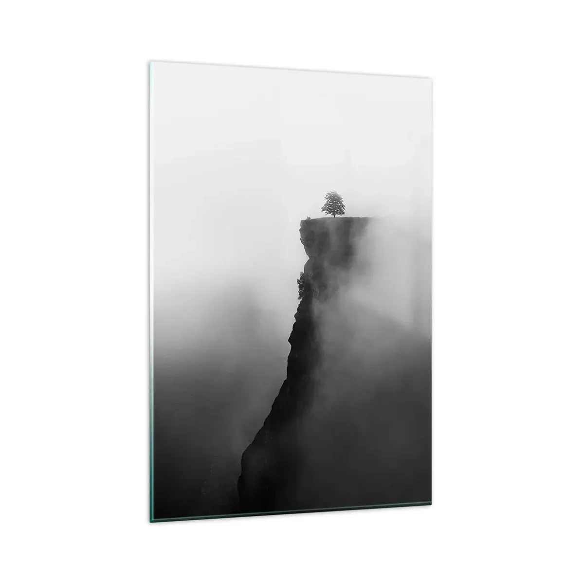 Impression sur verre - Image sur verre - Un arbre solitaire au bord d'une falaise entouré de brouillard - 80x120cm - Au bord du monde - Décoration murale moderne pour le salon et la chambre ARTTOR