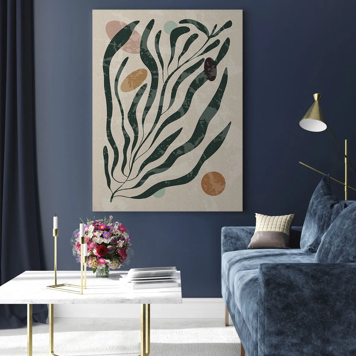 Impression sur verre - Image sur verre - Lignes et formes organiques en vert et beige - 70x100cm - Parmi la verdure - Décoration murale moderne pour le salon et la chambre ARTTOR