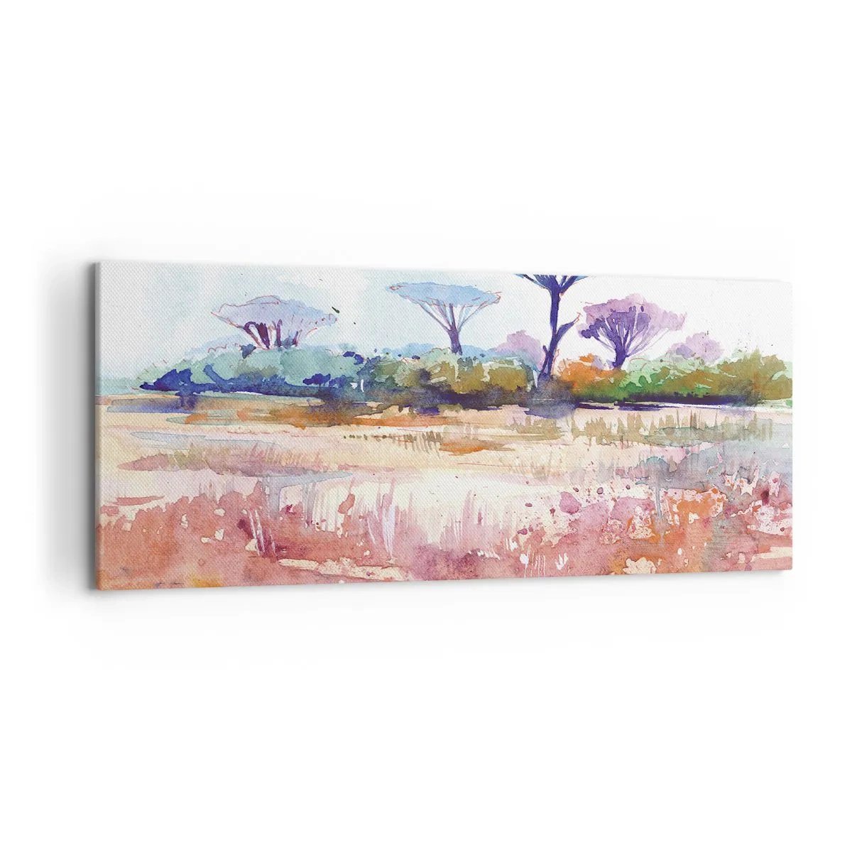Impression sur toile - Image sur toile - Un paysage de savane pittoresque aux couleurs aquarelles - 120x50cm - Couleurs de savane - Décoration murale moderne pour le salon et la chambre ARTTOR