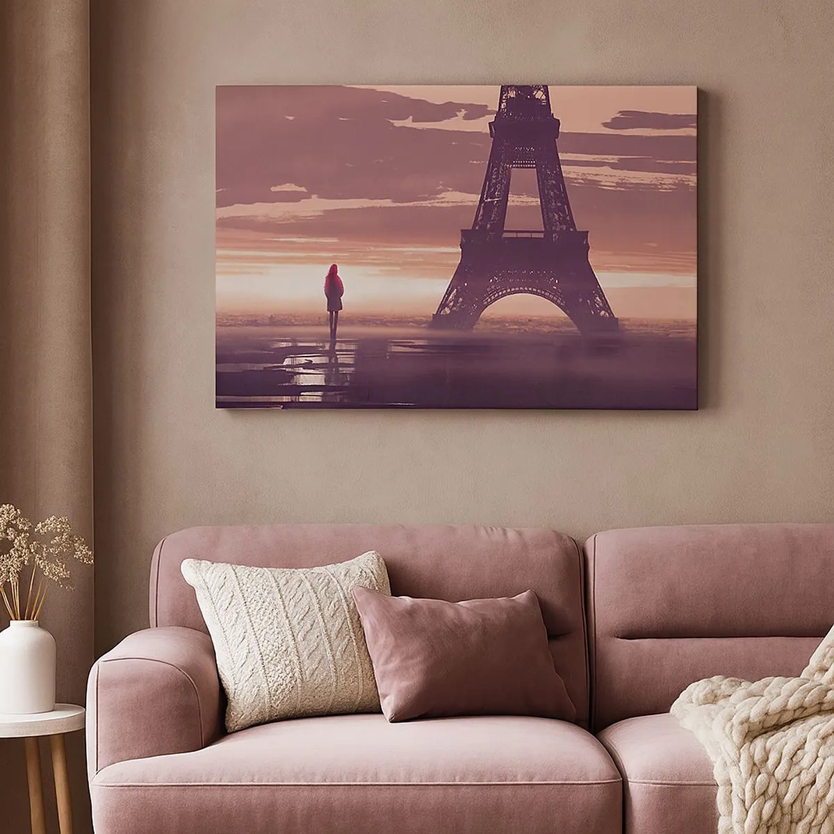 Impression sur toile - Image sur toile - Une silhouette regardant la Tour Eiffel à la lumière du soleil couchant - 70x50cm - Seulement deux d'entre eux - Décoration murale moderne pour le salon et la chambre ARTTOR
