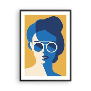 Affiche dans un cadre noir - Poster - Portrait abstrait d'une femme portant des lunettes de soleil - 50x70cm - Look de vacances - Décoration murale moderne pour le salon et la chambre ARTTOR