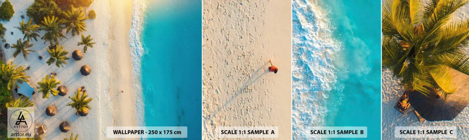 Échantillon de Papier Peint Autocollant Deluxe Sticker - Bienvenue au paradis - Plage, palmiers, Exotisme - 100x30 cm