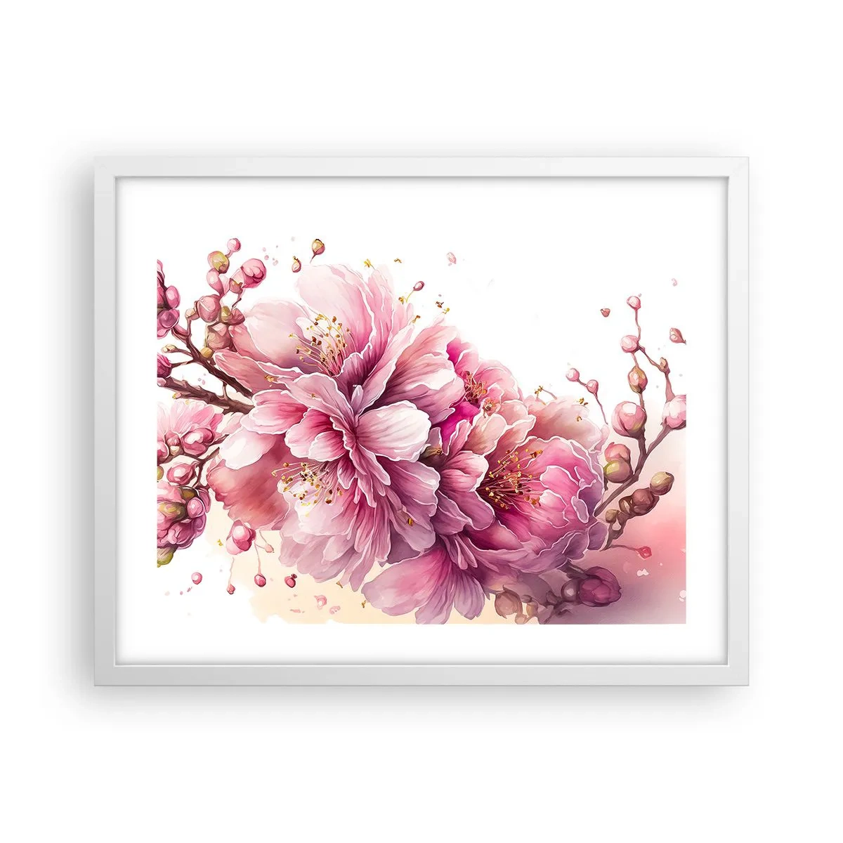 Affiche dans un cadre blanc - Poster - Fleur florissante de cerisier - 50x40 cm