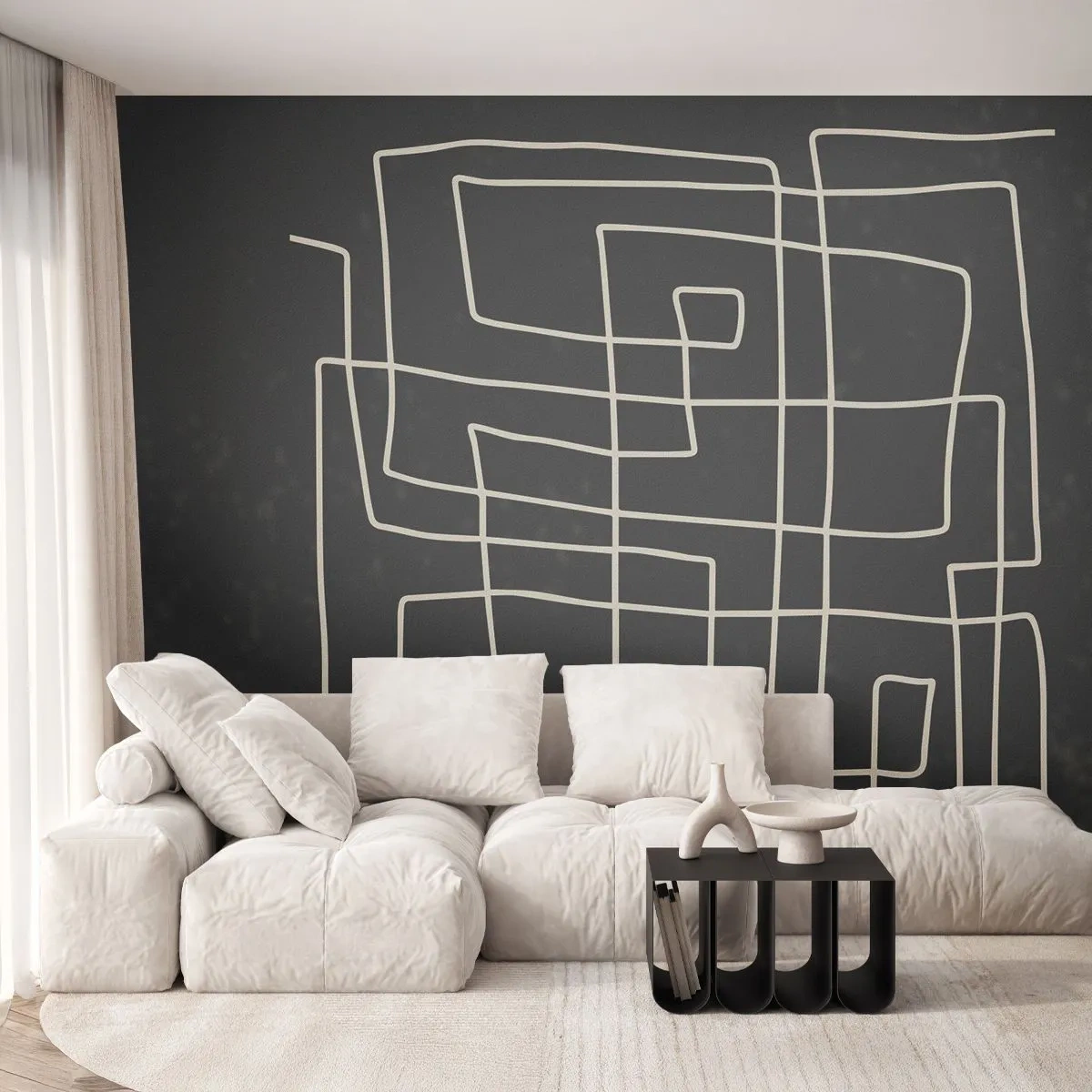 Papier Peint Photo Premium Sand - Lignes géométriques sous la forme d'une grille abstraite - 100x70cm - Pas aussi simple - Décoration murale moderne pour le salon et la chambre ARTTOR