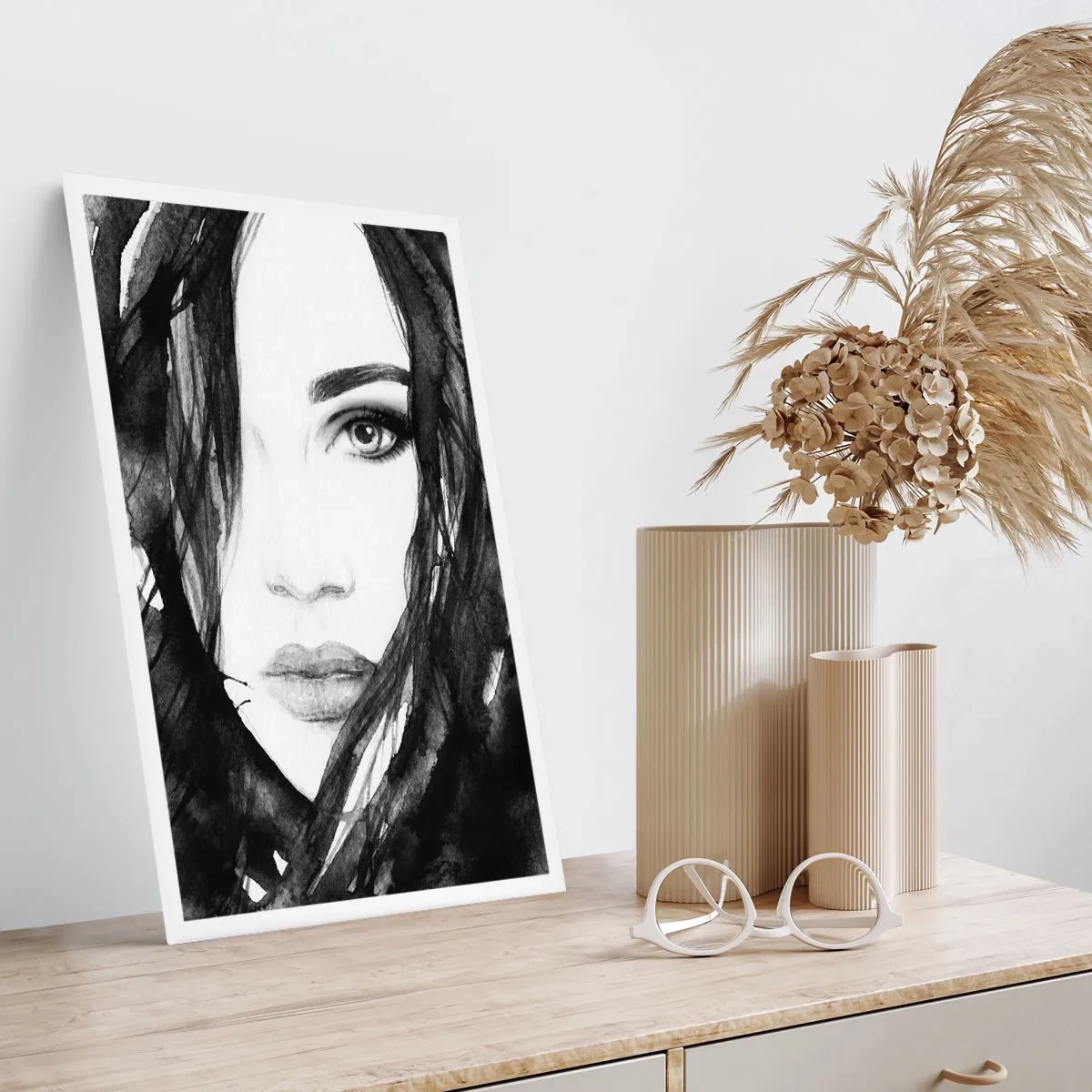 Affiche - Poster - Portrait d'une dame en noir et blanc - 40x50 cm