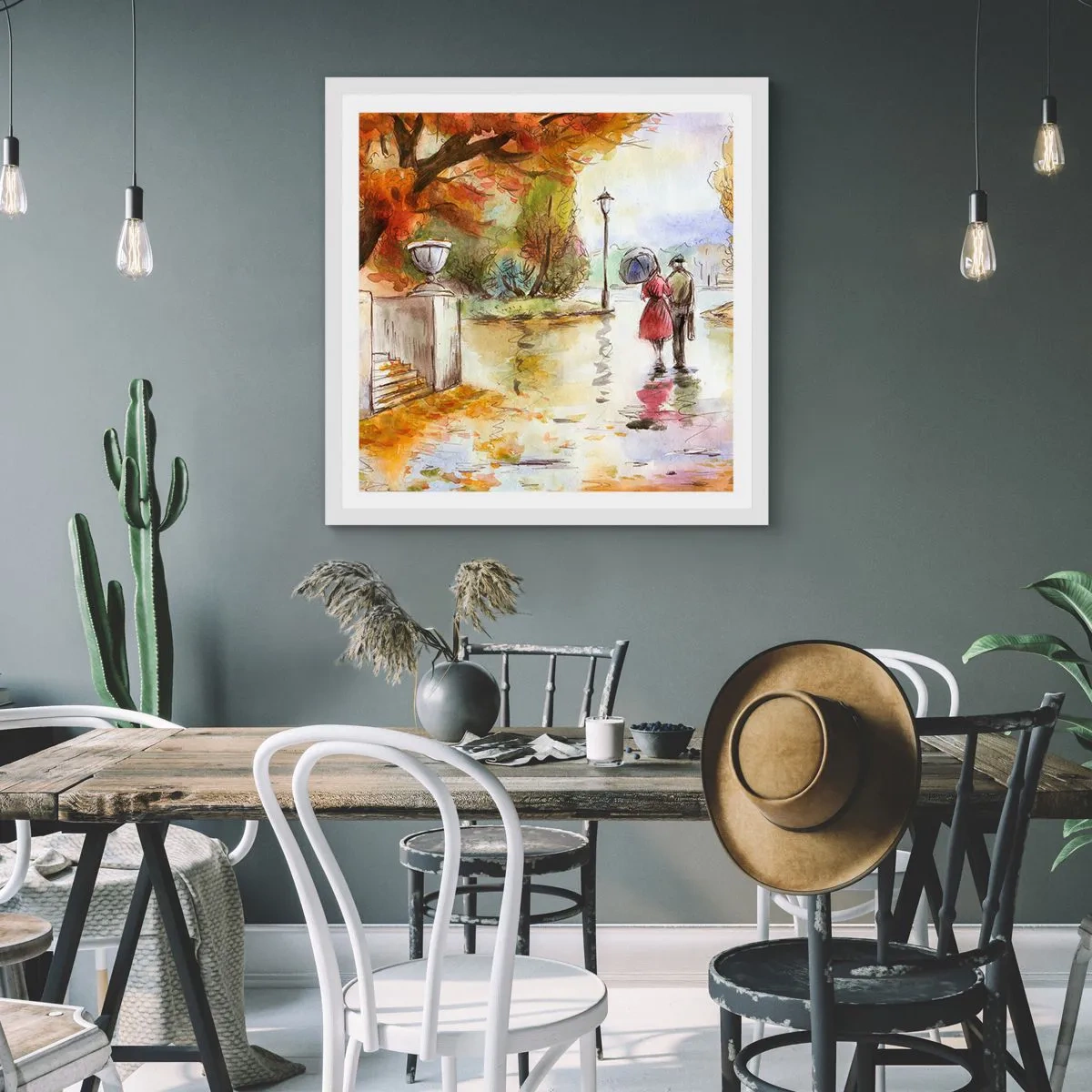 Affiche dans un cadre blanc - Poster - Automne romantique dans le parc - 50x50 cm