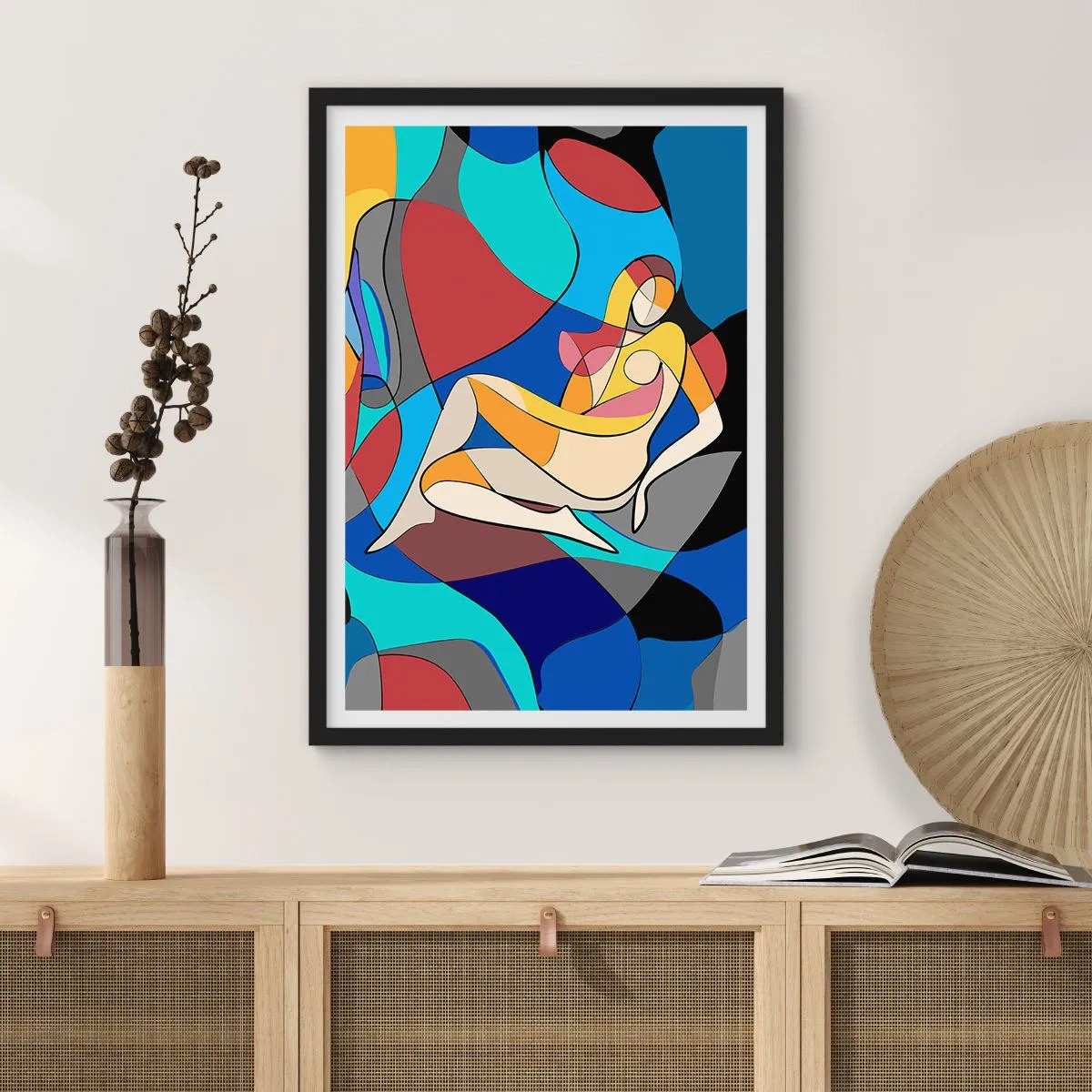 Affiche dans un cadre noir - Poster - Silhouette abstraite d'une femme dans une composition colorée - 50x70cm - Nu cubiste - Décoration murale moderne pour le salon et la chambre ARTTOR
