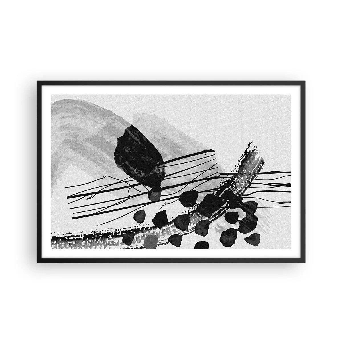 Affiche dans un cadre noir - Poster - Abstraction organique noir et blanc - 91x61 cm