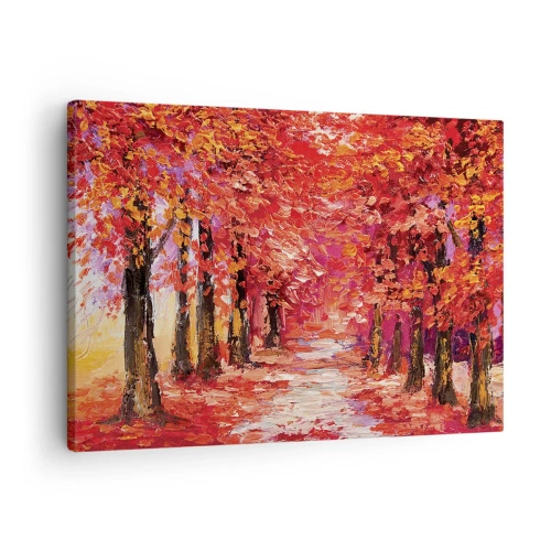 Impression sur toile - Image sur toile - Une ruelle pittoresque aux couleurs d'automne dans le style impressionniste - 70x50cm - Impression d'automne - Décoration murale moderne pour le salon et la chambre ARTTOR