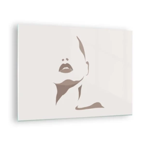 Impression sur verre - Image sur verre - Contour du visage et du cou d'une femme dans un style minimaliste - 70x50cm - Fait de lumière et d'ombre - Décoration murale moderne pour le salon et la chambre ARTTOR