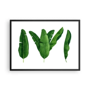 Affiche dans un cadre noir - Poster - Trois feuilles de bananier dans une approche artistique - 70x50cm - Symétrie verte - Décoration murale moderne pour le salon et la chambre ARTTOR