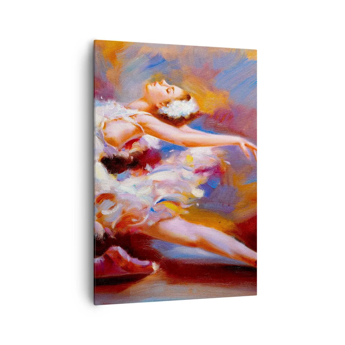 Impression sur toile - Image sur toile - Une ballerine dans une pose dynamique parmi des couleurs pastel. - 70x100cm - La grâce du cygne - Décoration murale moderne pour le salon et la chambre ARTTOR