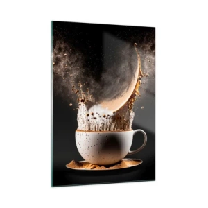 Impression sur verre - Image sur verre - Éclaboussures de café avec du lait dans une prise de vue dynamique - 50x70cm - Une explosion de saveur - Décoration murale moderne pour le salon et la chambre ARTTOR