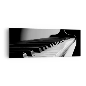 Impression sur toile - Image sur toile - Touches de piano dans une élégante photo en noir et blanc - 140x50cm - Harmonie des formes et des couleurs - Décoration murale moderne pour le salon et la chambre ARTTOR