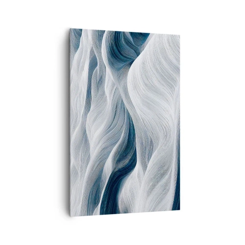 Impression sur toile - Image sur toile - Lignes ondulées dans des tons de bleu et de blanc - 80x120cm - Vagues blanches et bleues - Décoration murale moderne pour le salon et la chambre ARTTOR