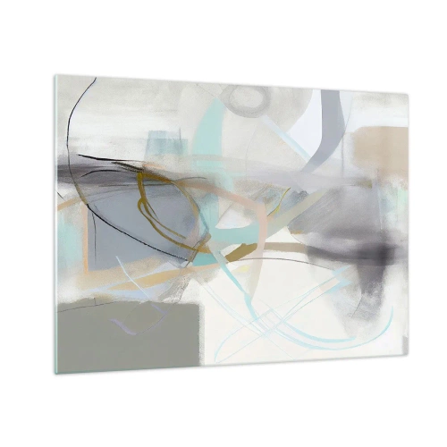 Impression sur verre - Image sur verre - Une abstraction brumeuse avec des accents pastel et graphite. - 70x50cm - Abstraction brumeuse - Décoration murale moderne pour le salon et la chambre ARTTOR