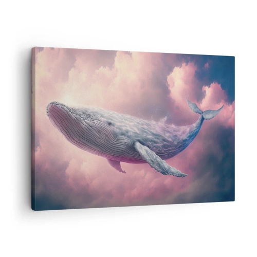 Impression sur toile - Image sur toile - Une baleine flottant dans les nuages au coucher du soleil - 70x50cm - Frottez-vous les yeux - Décoration murale moderne pour le salon et la chambre ARTTOR
