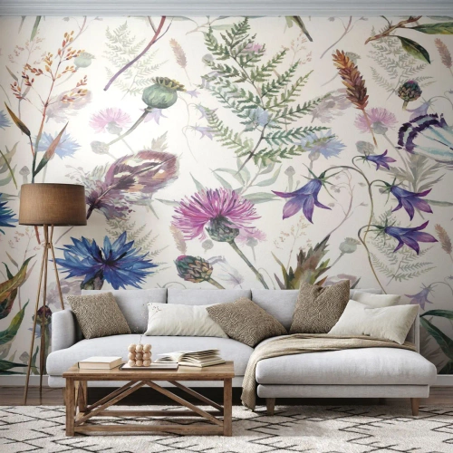 Papier Peint Autocollant Deluxe Sticker - Herbier polonais - Fleurs des champs, Jardin, Nature - 350x256 cm