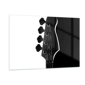 Impression sur verre - Image sur verre - Tête de guitare basse noire et blanche avec ombre - 120x80cm - Silence de roche - Décoration murale moderne pour le salon et la chambre ARTTOR