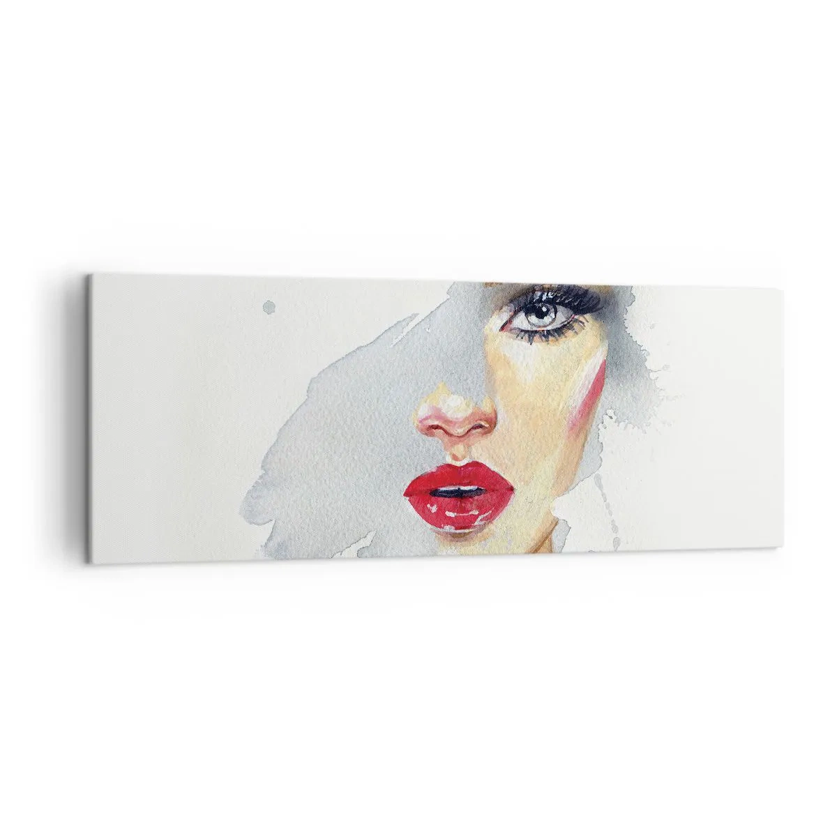 Impression sur toile - Image sur toile - Portrait à l'aquarelle d'une femme au regard intense. - 140x50cm - Reflet dans une goutte d'eau - Décoration murale moderne pour le salon et la chambre ARTTOR