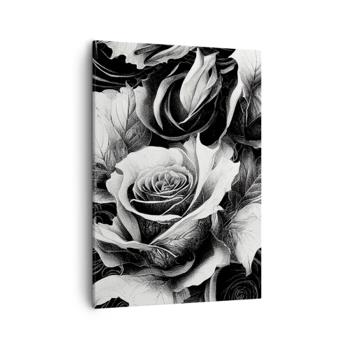 Impression sur toile - Image sur toile - Roses noires et blanches dans une composition élégante - 50x70cm - Toujours une reine - Décoration murale moderne pour le salon et la chambre ARTTOR