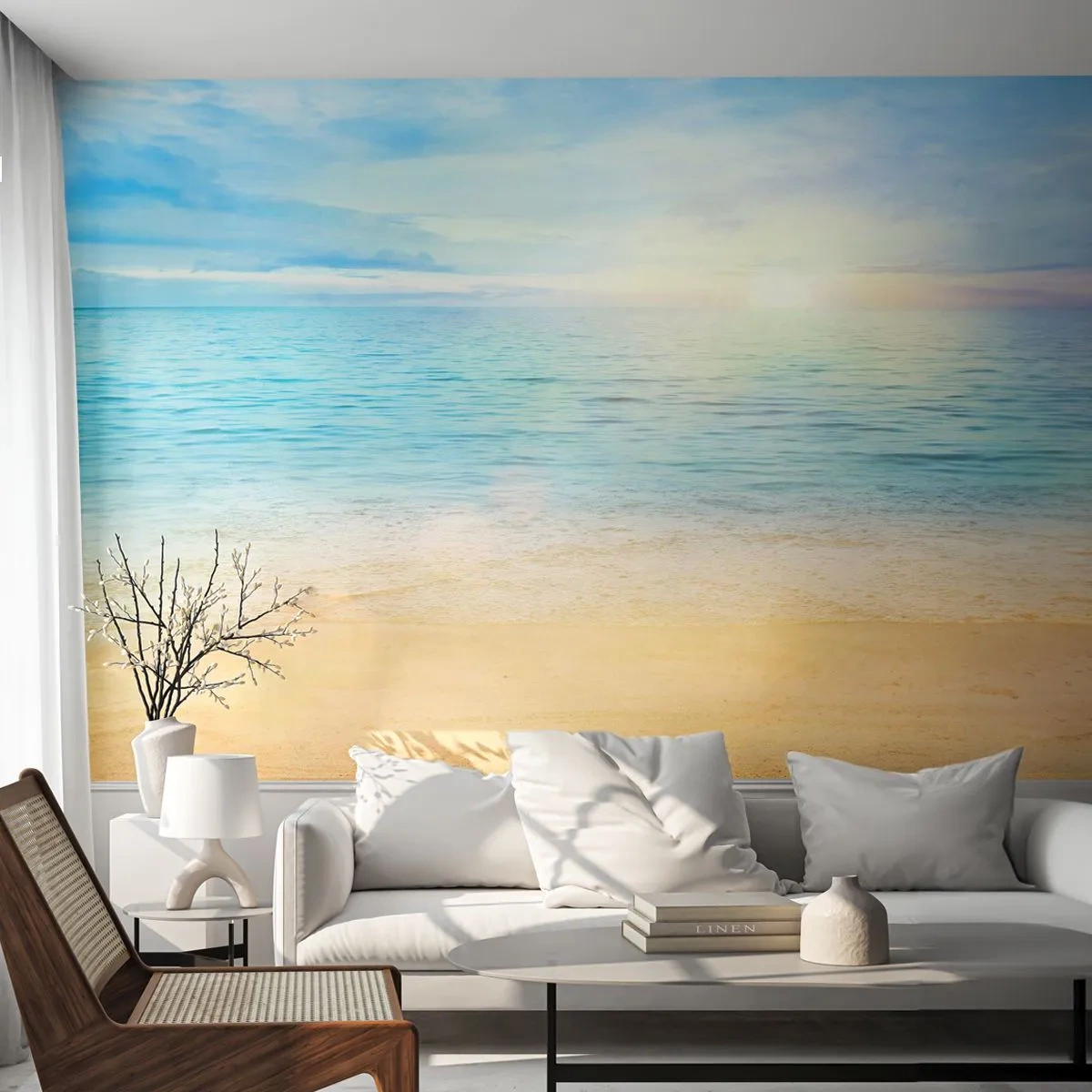 Papier Peint Photo Premium Sand - Le grand bleu - Mer, Voir, Plage - 350x256 cm