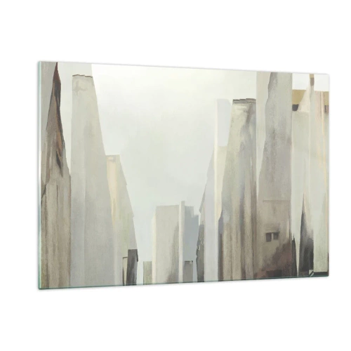 Impression sur verre - Image sur verre - Une vision abstraite des bâtiments urbains dans une palette atténuée - 120x80cm - Rêve de la ville - Décoration murale moderne pour le salon et la chambre ARTTOR