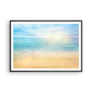 Affiche dans un cadre noir - Poster - Une plage avec une mer turquoise et un ciel clair - 100x70cm - Le grand bleu - Décoration murale moderne pour le salon et la chambre ARTTOR