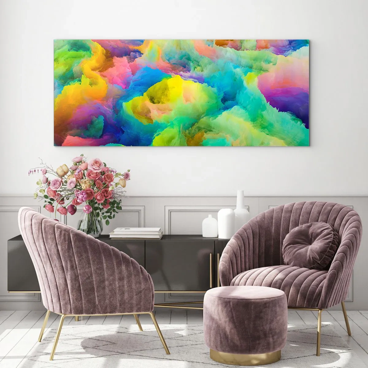 Impression sur verre - Image sur verre - Plumule arc-en-ciel - 90x30 cm