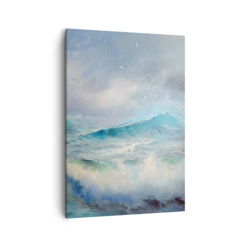 Impression sur toile - Image sur toile - De grosses vagues sur l'océan - 50x70cm - "Le tourbillon hurlait de triomphe..." - Décoration murale moderne pour le salon et la chambre ARTTOR