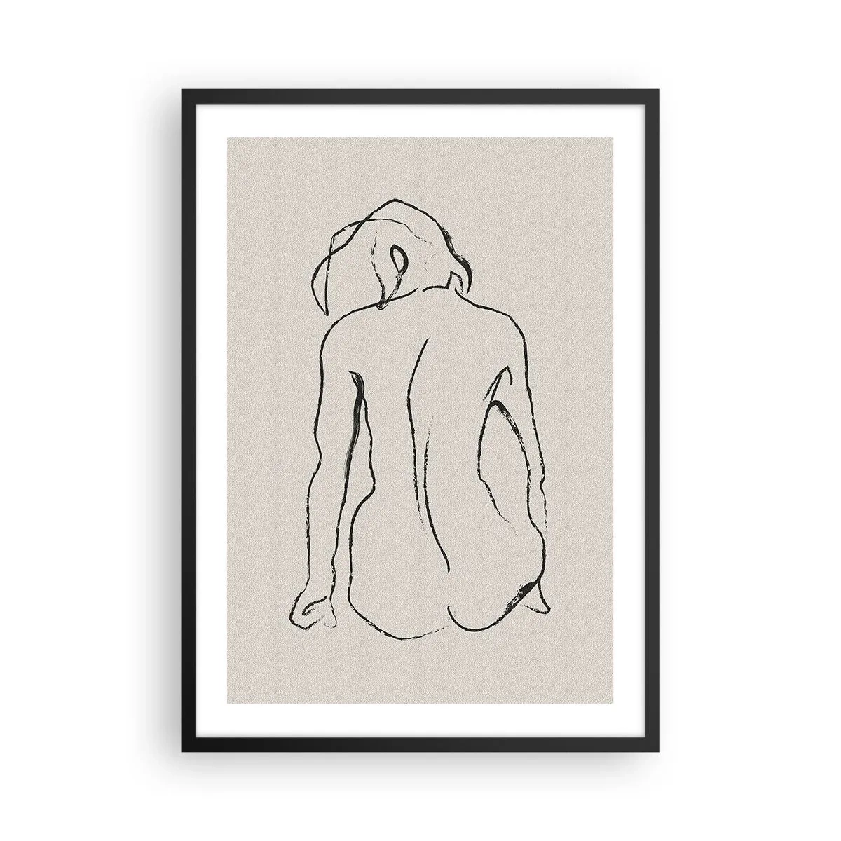 Affiche dans un cadre noir - Poster - Un croquis minimaliste d'une femme nue assise à l'envers. - 50x70cm - Femme nue - Décoration murale moderne pour le salon et la chambre ARTTOR